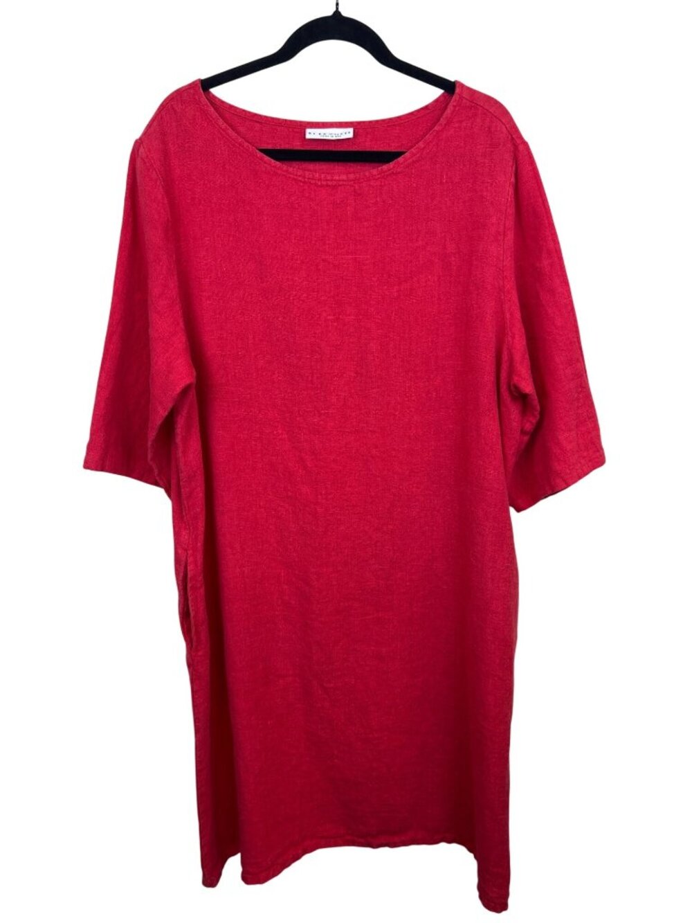 Bryn Walker Women's XL Red Linen Dress Lagenlook Minimalist Pockets Relaxed Fit